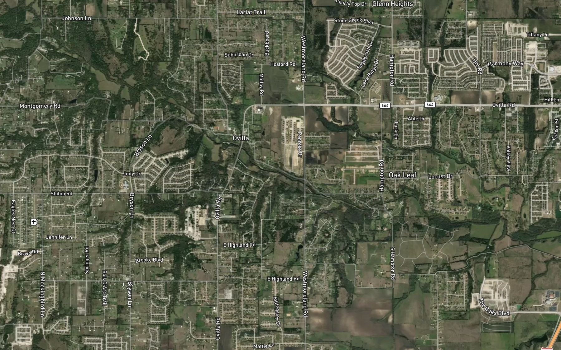 Satellite map of the Slippery Creek