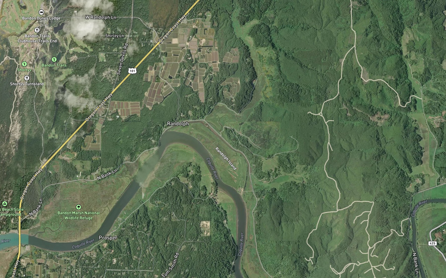 Satellite map of the Randolph Slough