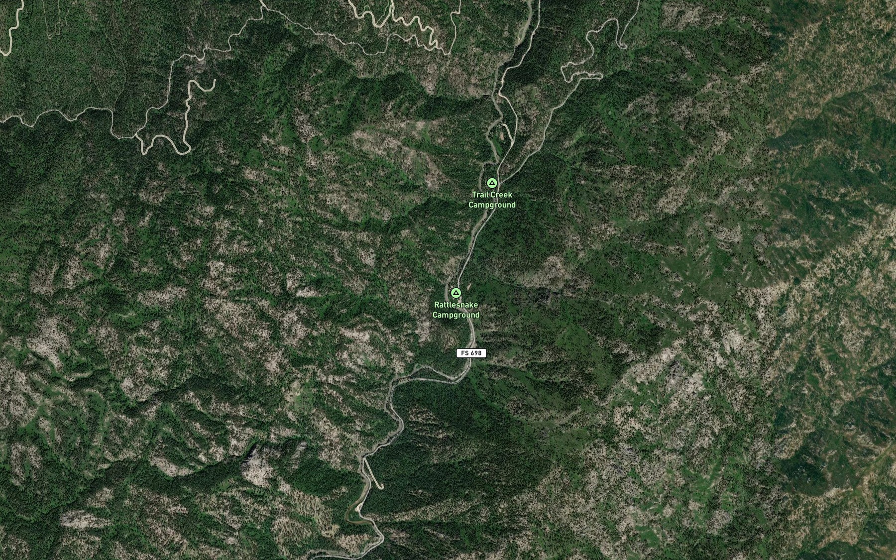 Satellite map of the Rattlesnake Creek