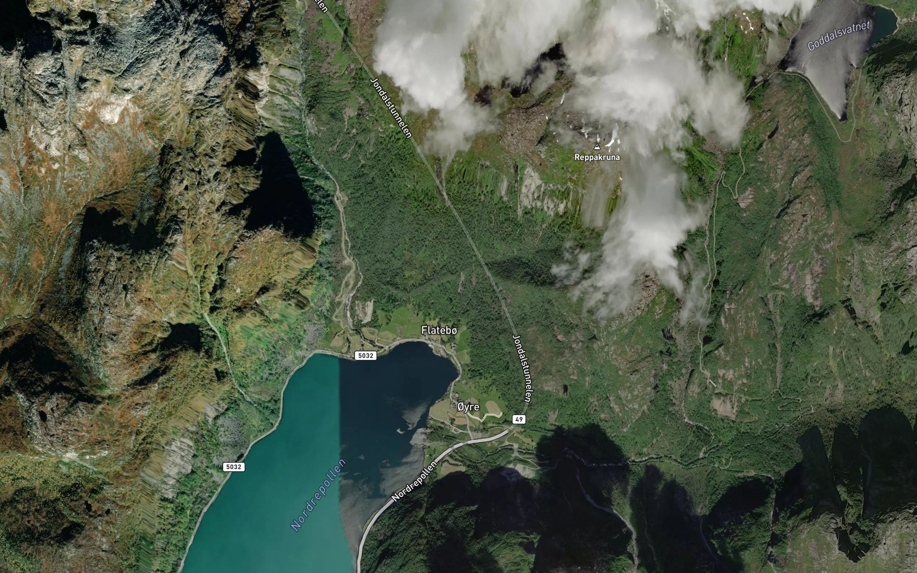 Satellite map of the Reppafossen
