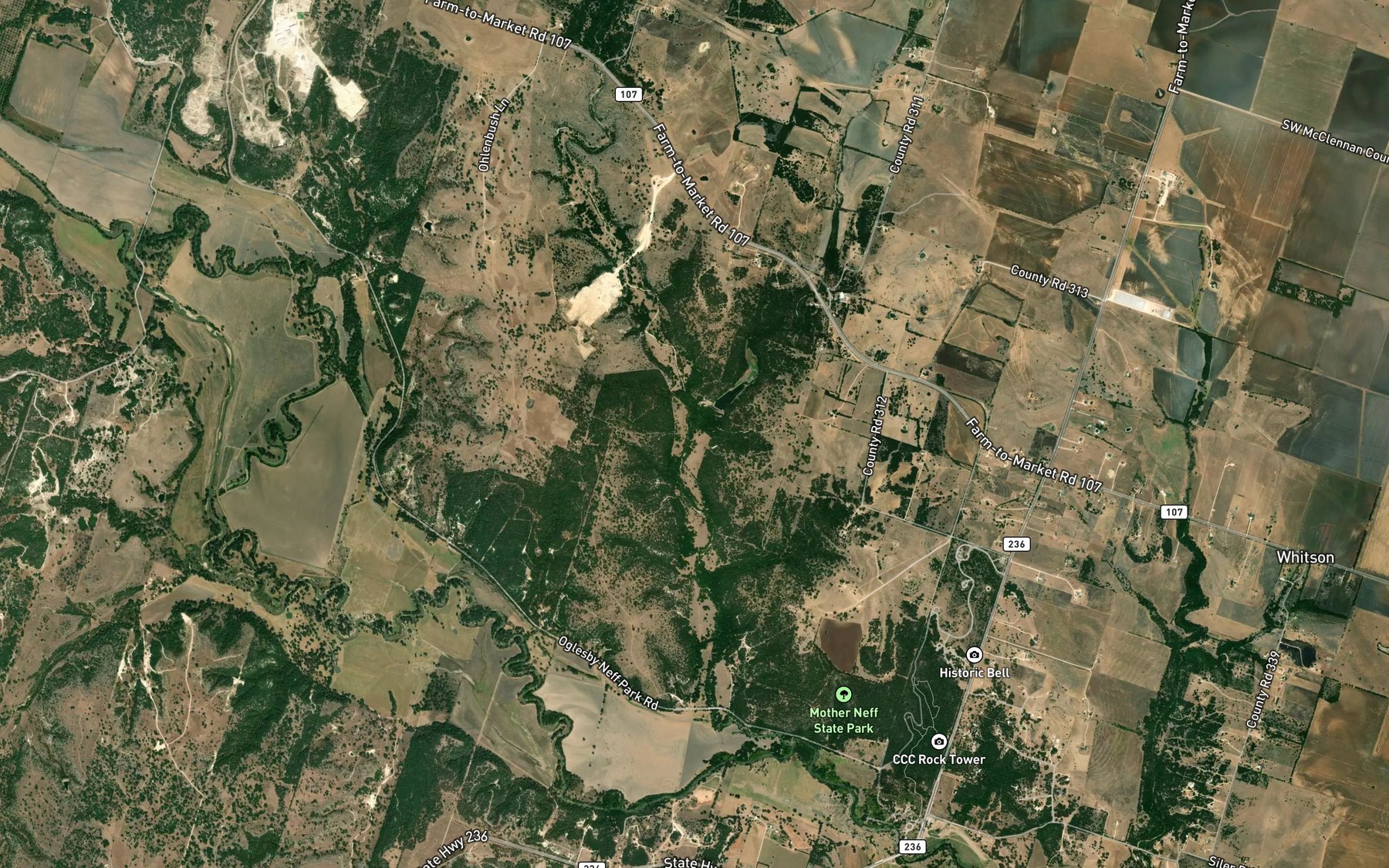Satellite map of the Onion Creek