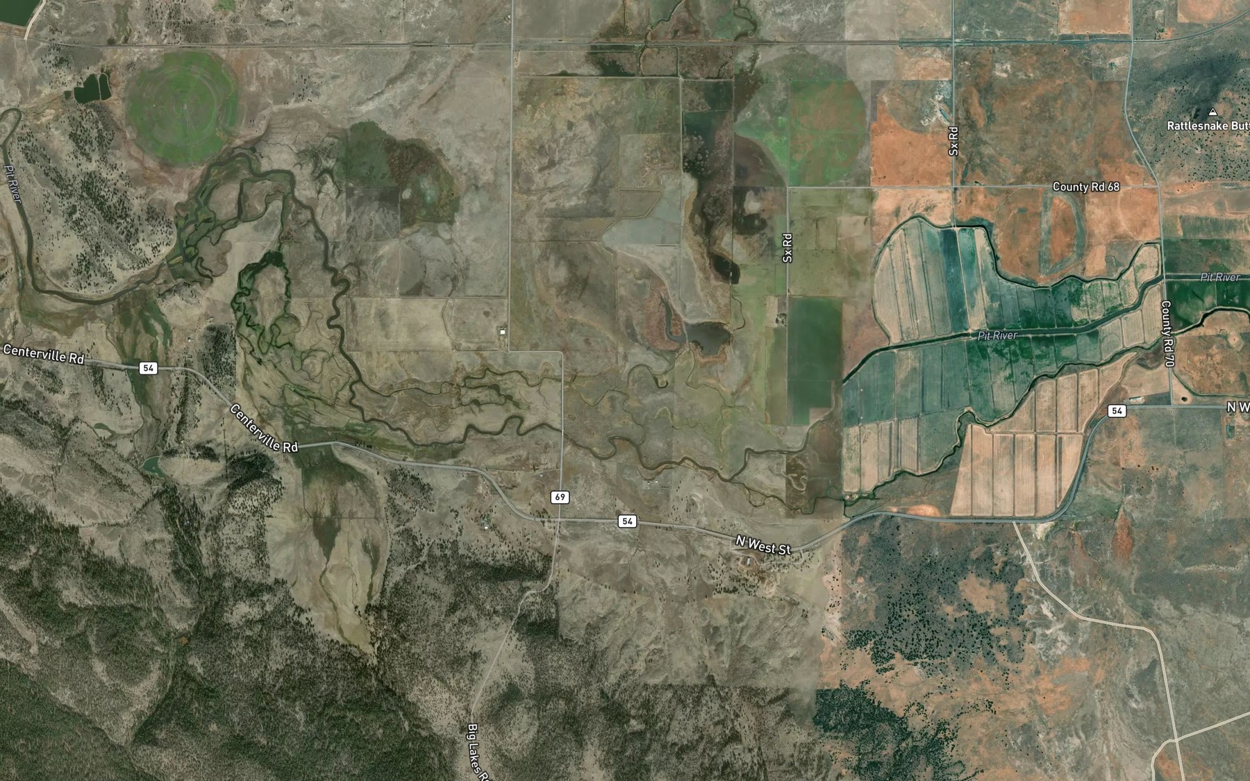 Satellite map of the Clover Swale Creek