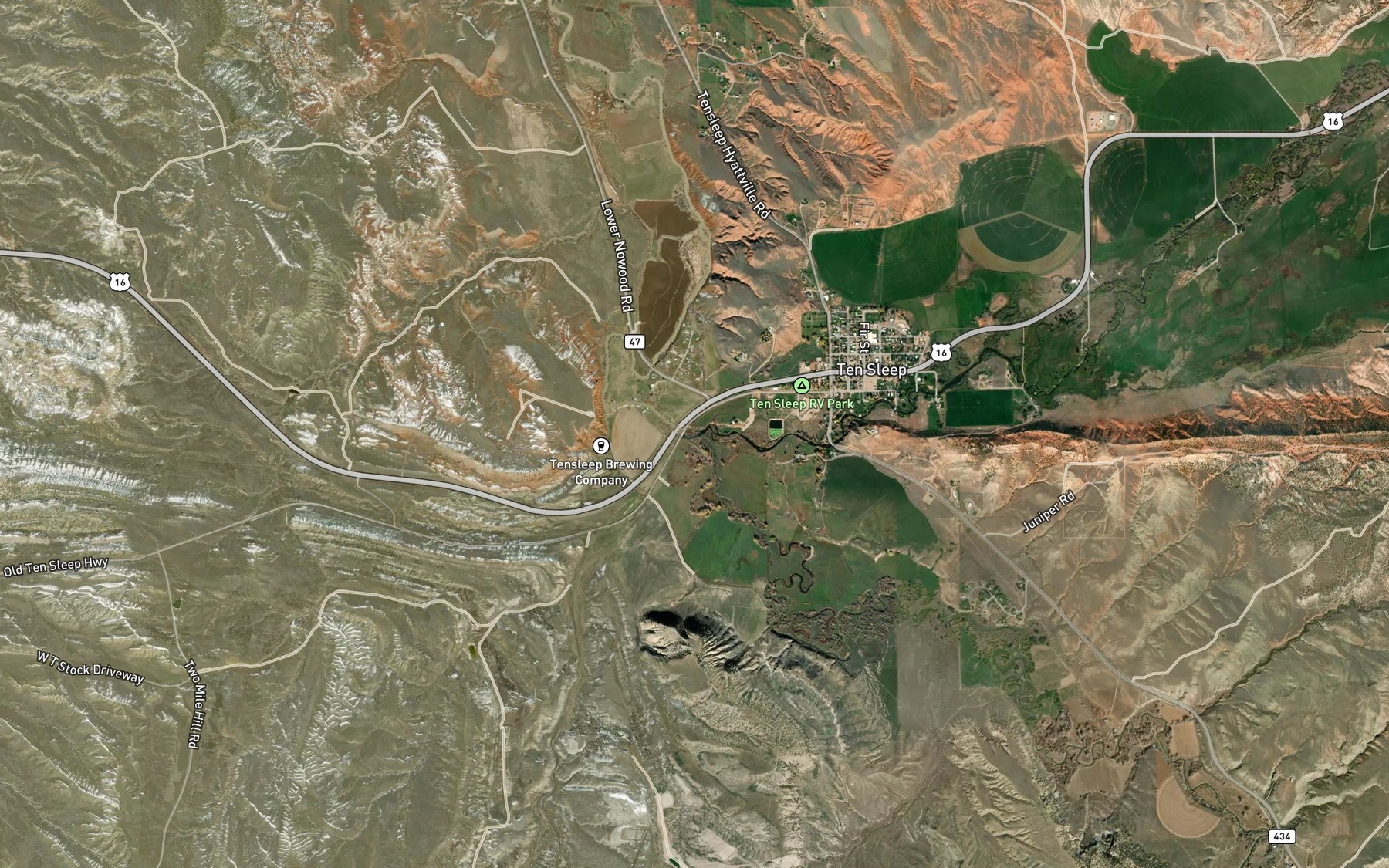 Satellite map of the Tensleep Creek