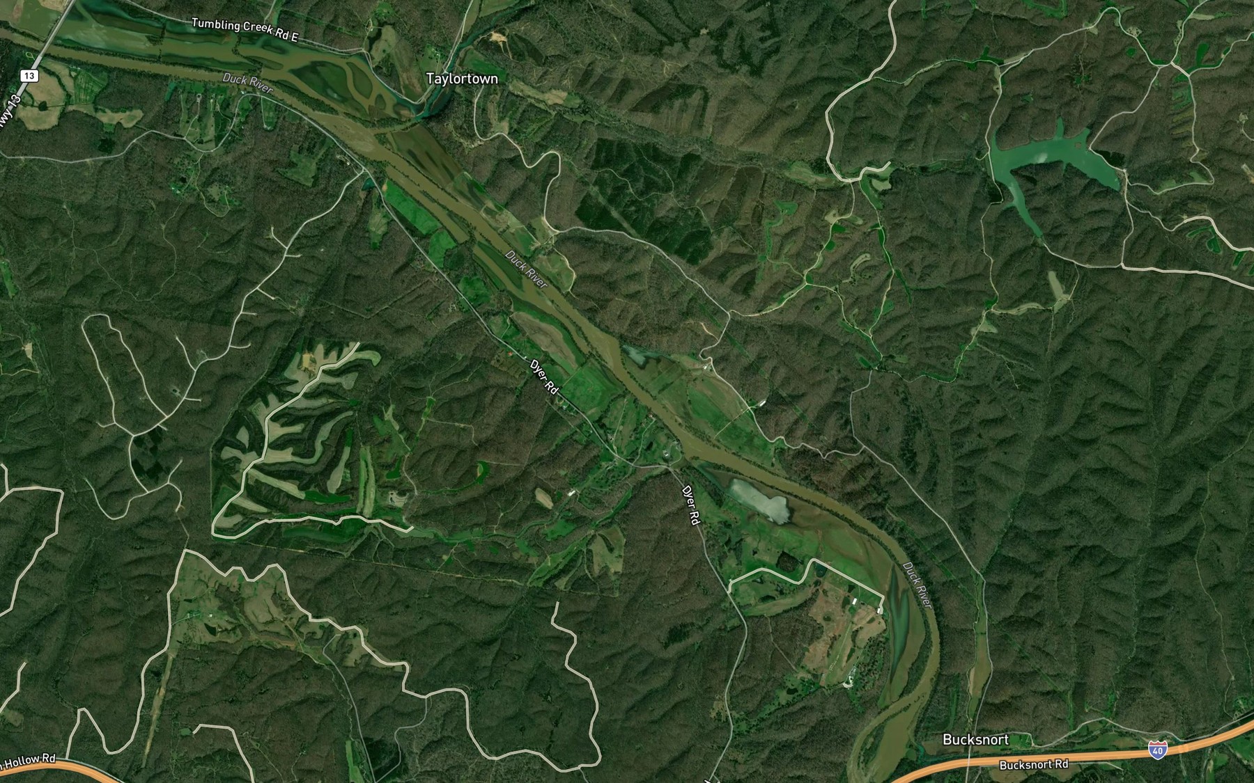 Satellite map of the Slanting Shoals Branch