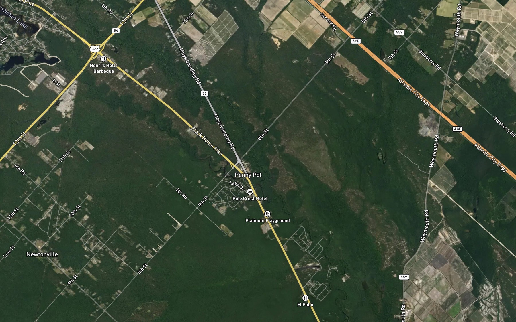 Satellite map of the Penny Pot Stream