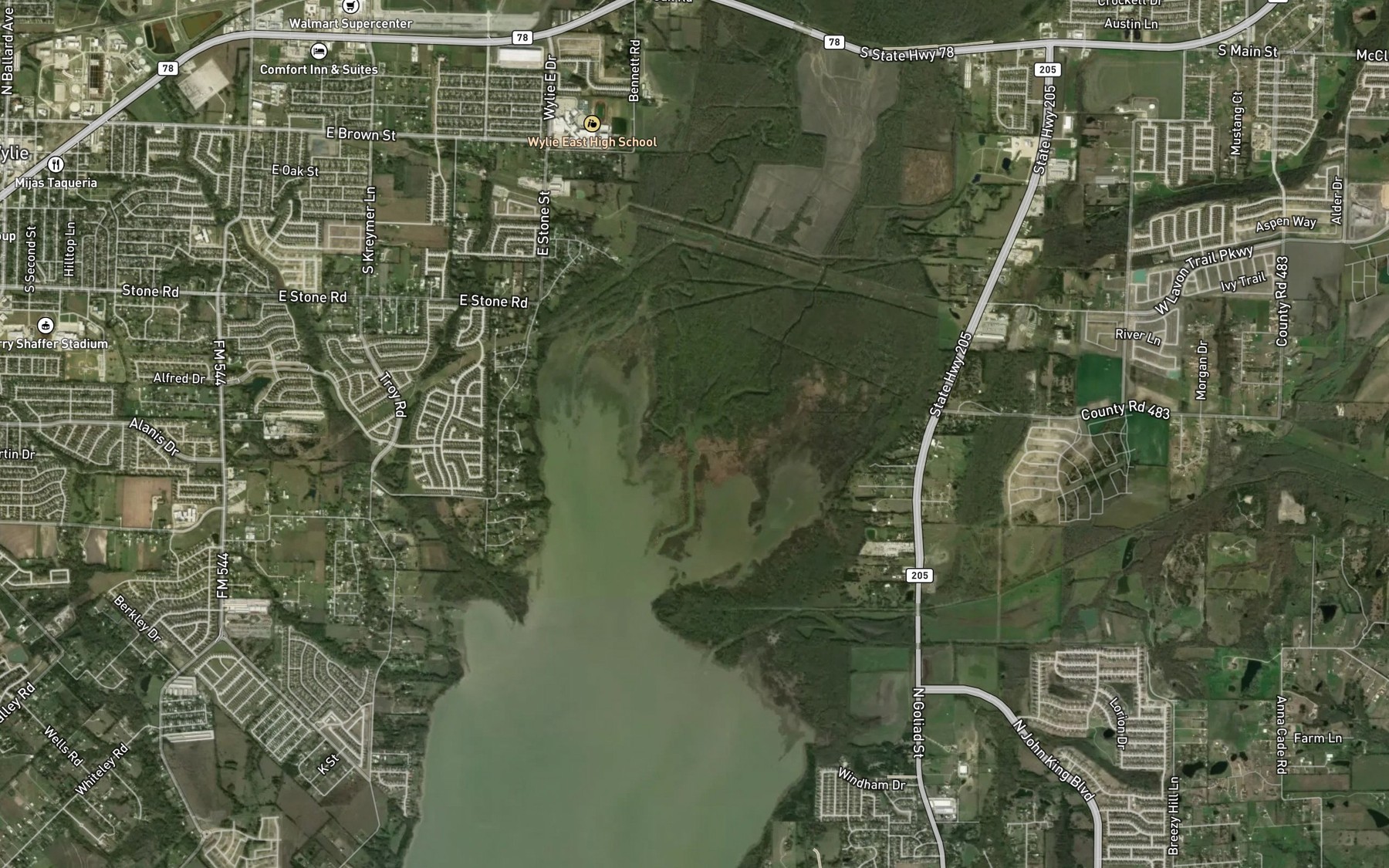 Satellite map of the Pilot Grove Creek