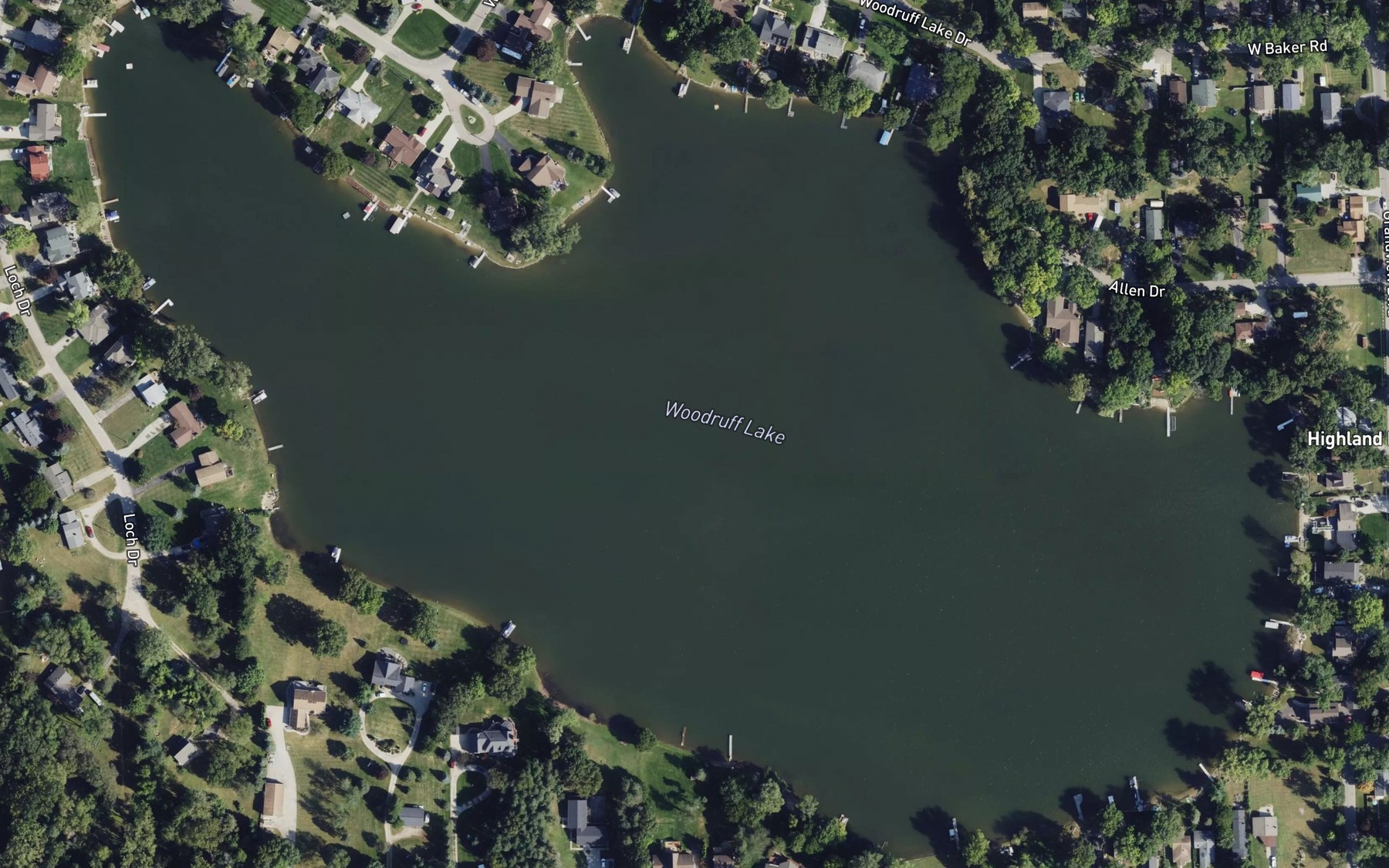 Satellite map of the Woodruff Lake