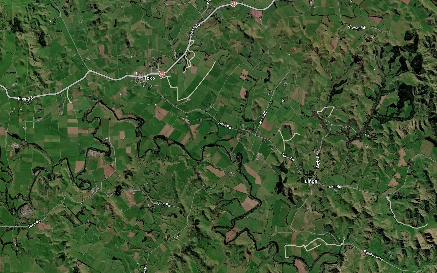 Satellite map of the Patea River