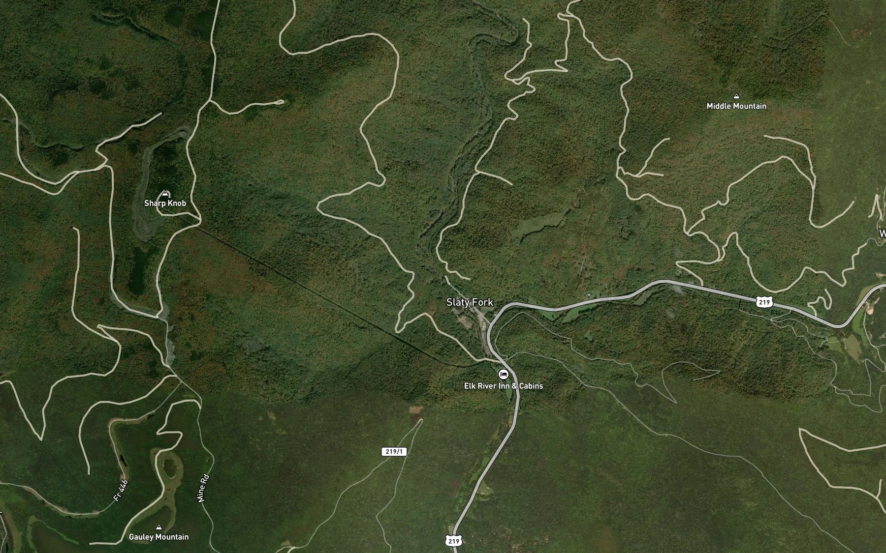 Satellite map of the Big Spring Fork