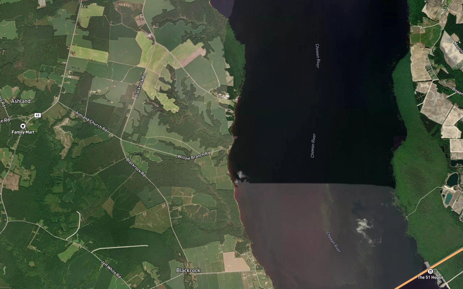Satellite map of the Willow Branch