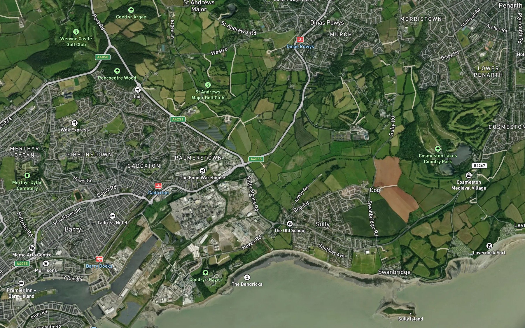 Satellite map of the Cadoxton River