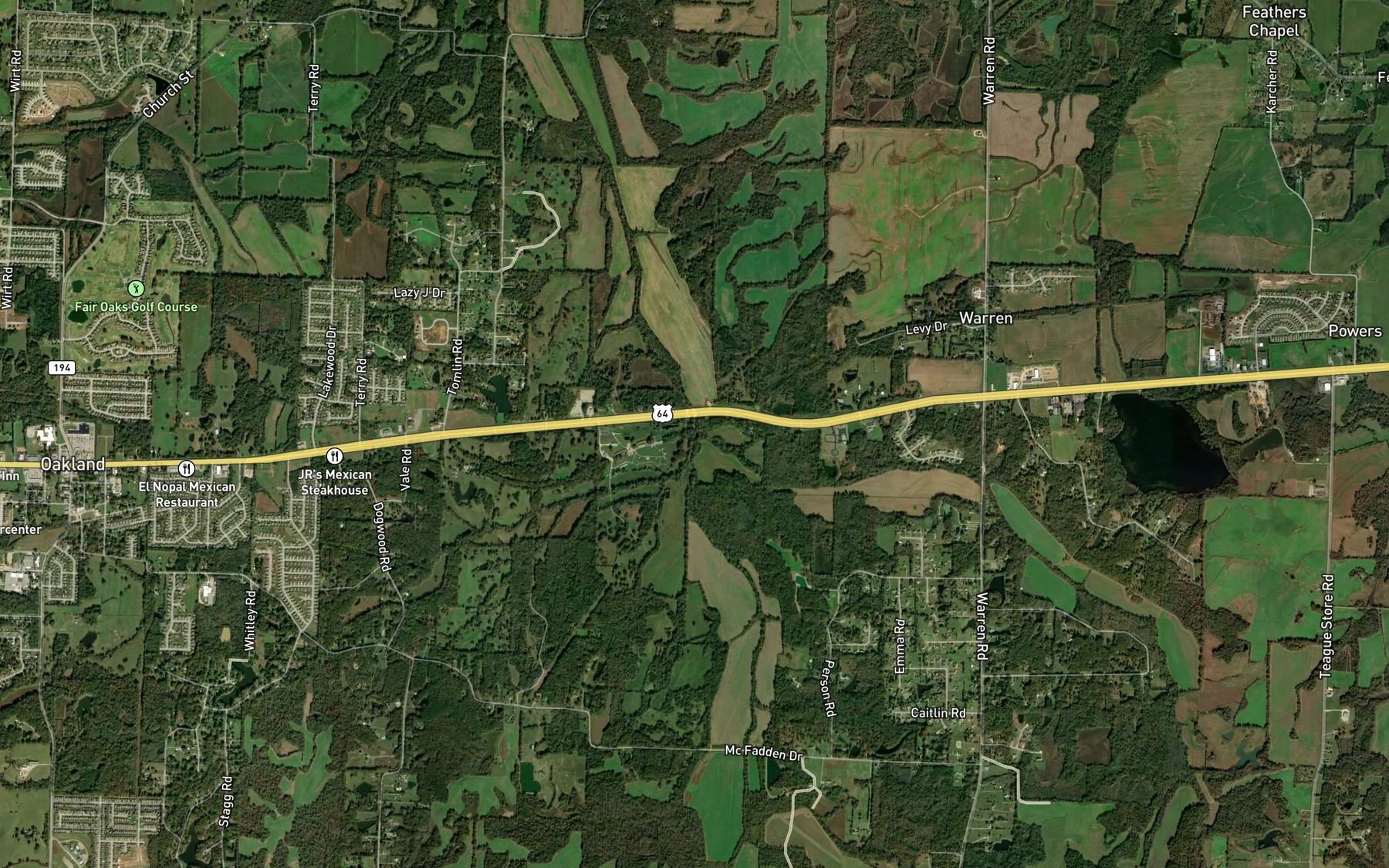 Satellite map of the Bluff Creek