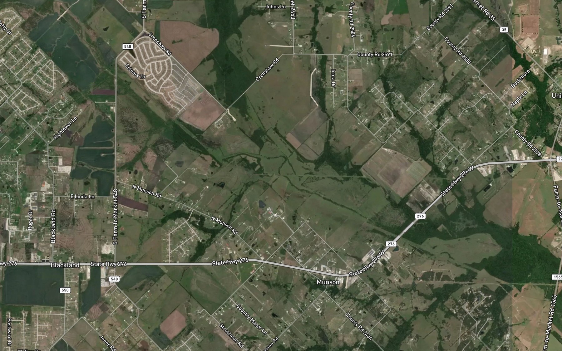 Satellite map of the Sabine Creek