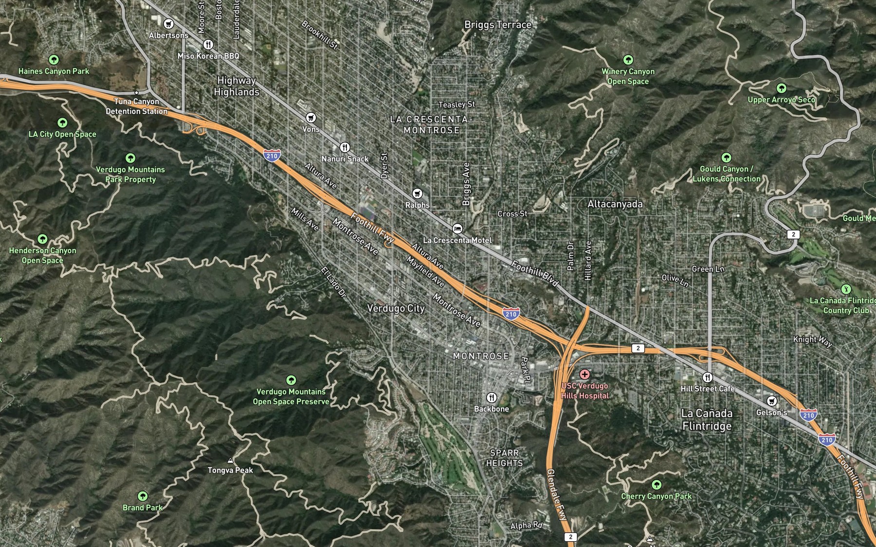 Satellite map of the Pickens Canyon Channel