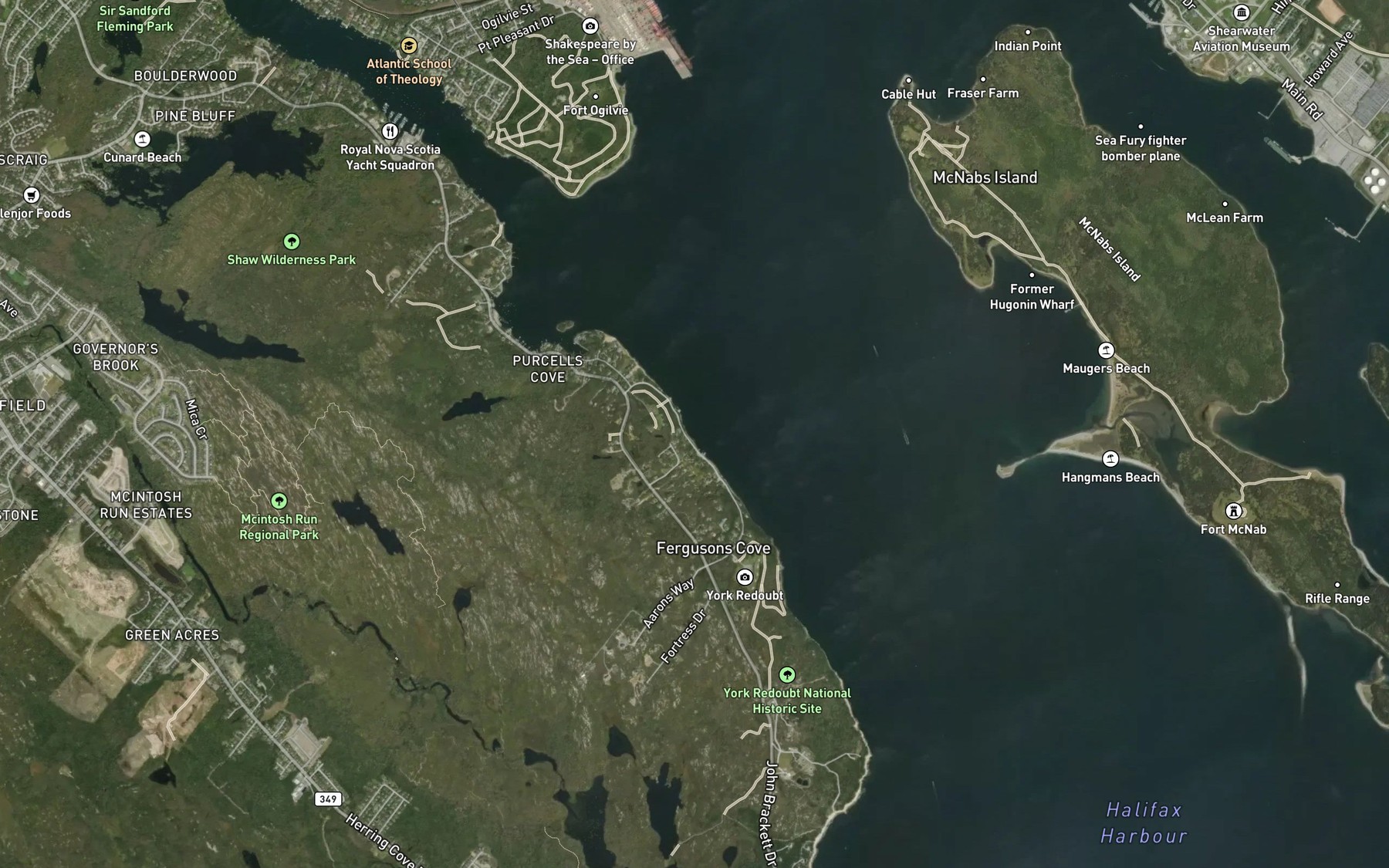 Satellite map of the Fergusons Cove