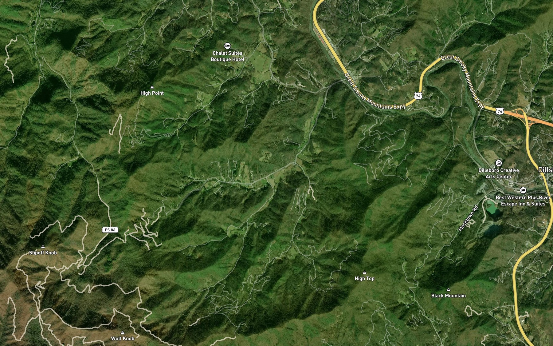 Satellite map of the Middle Fork Barkers Creek