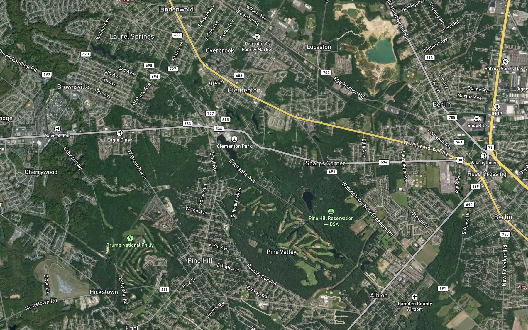 Satellite map of the Pilling Lake