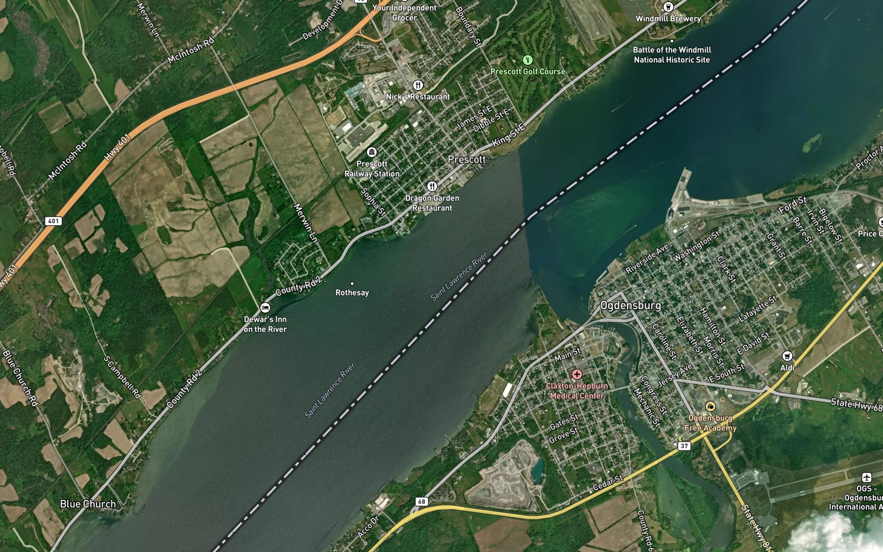 Satellite map of the Kellys Bay