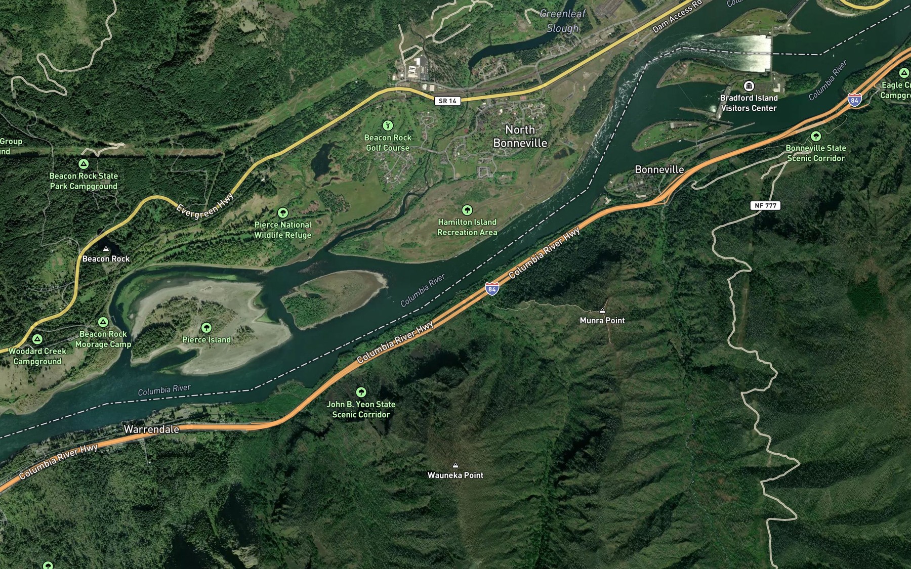Satellite map of the Hamilton Island Reach