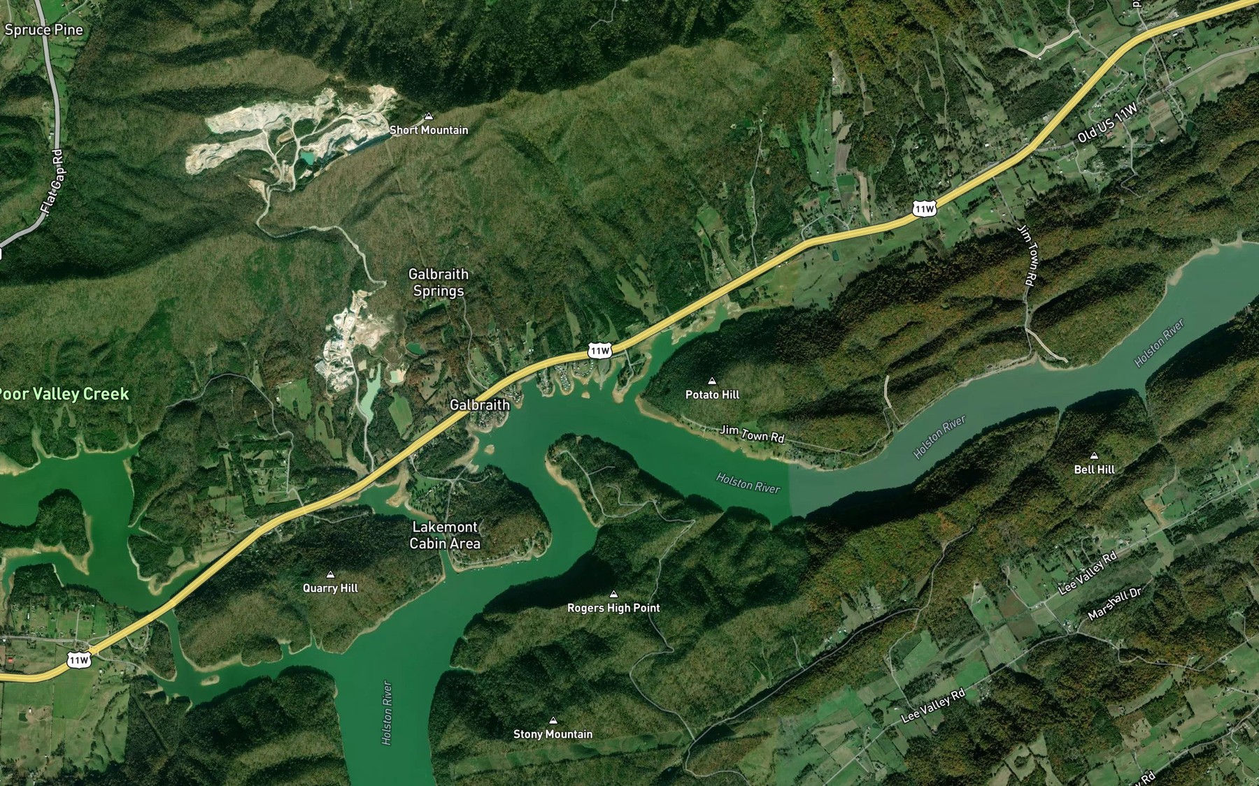 Satellite map of the Quarry Branch