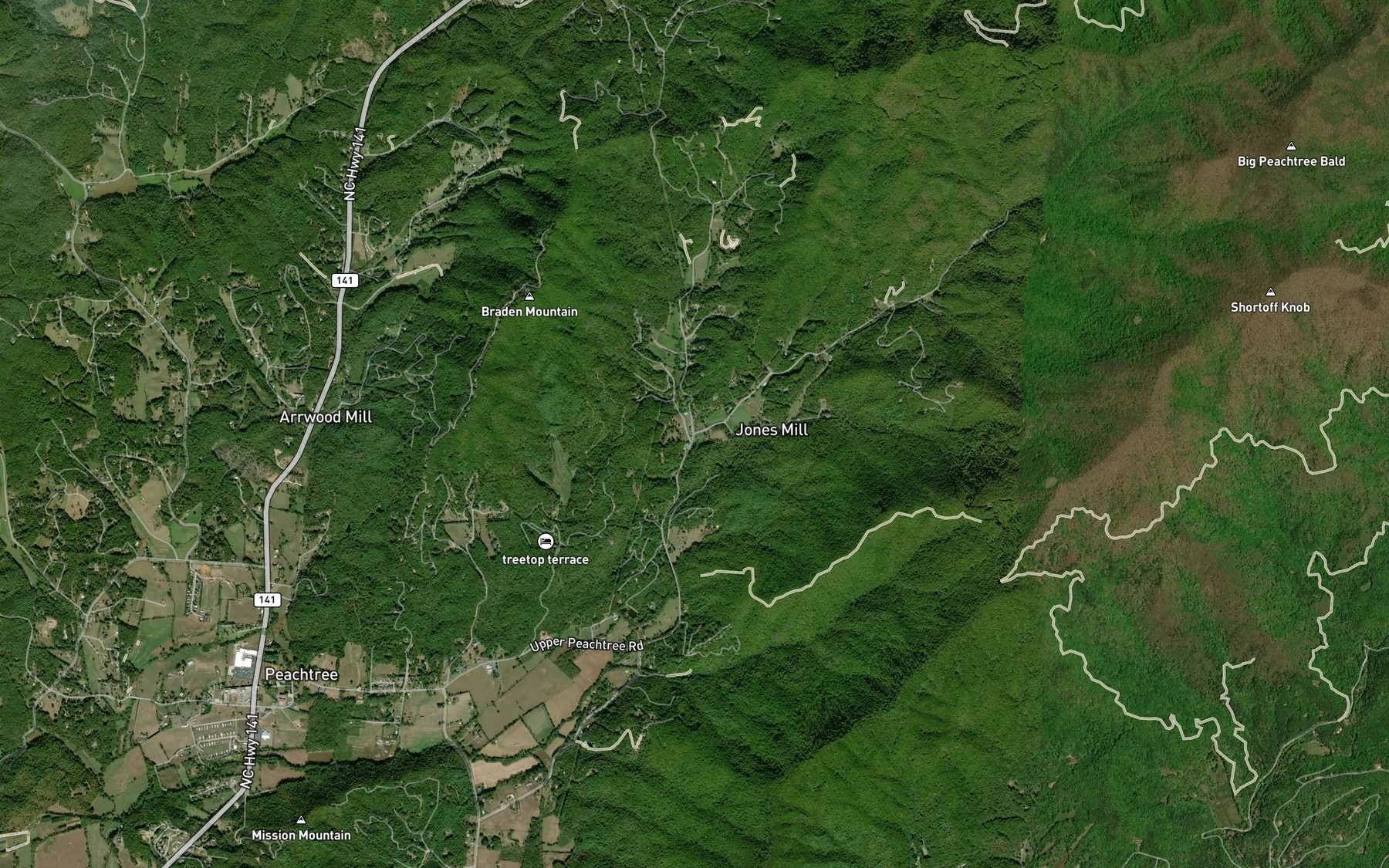 Satellite map of the Truett Branch