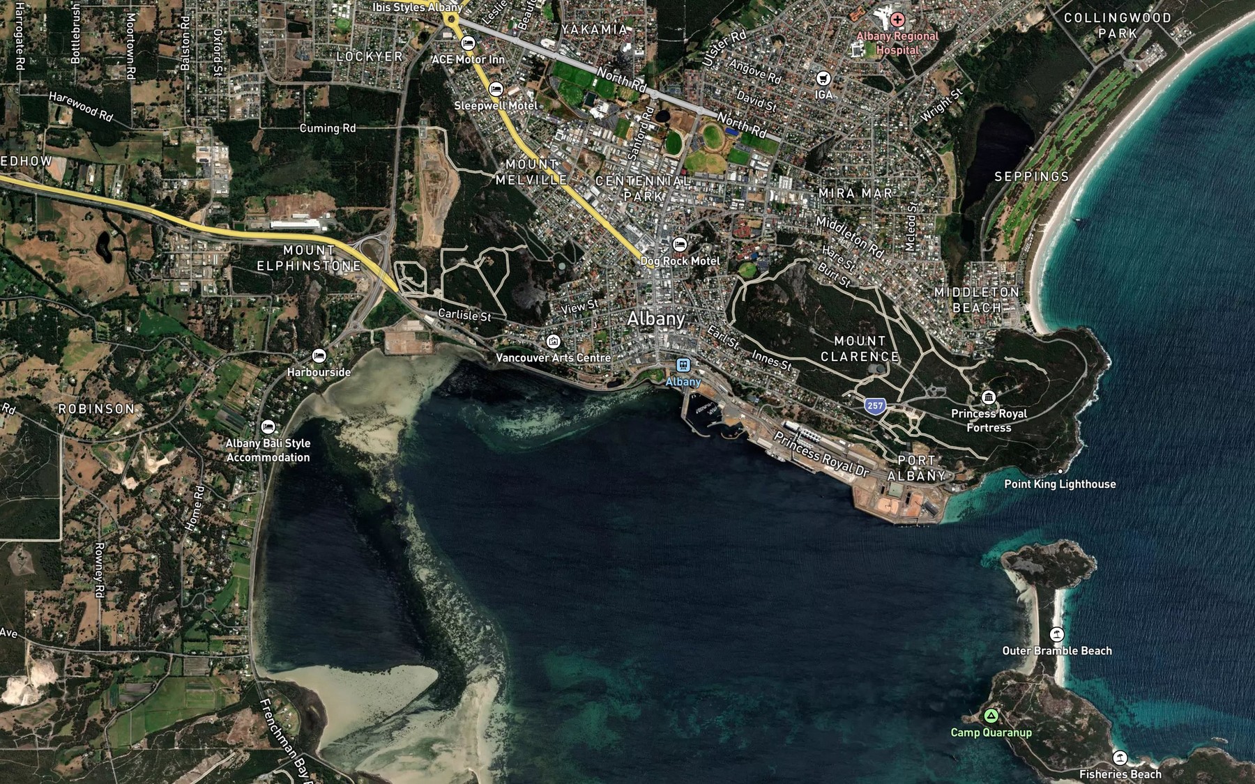 Satellite map of the Hanover Bay
