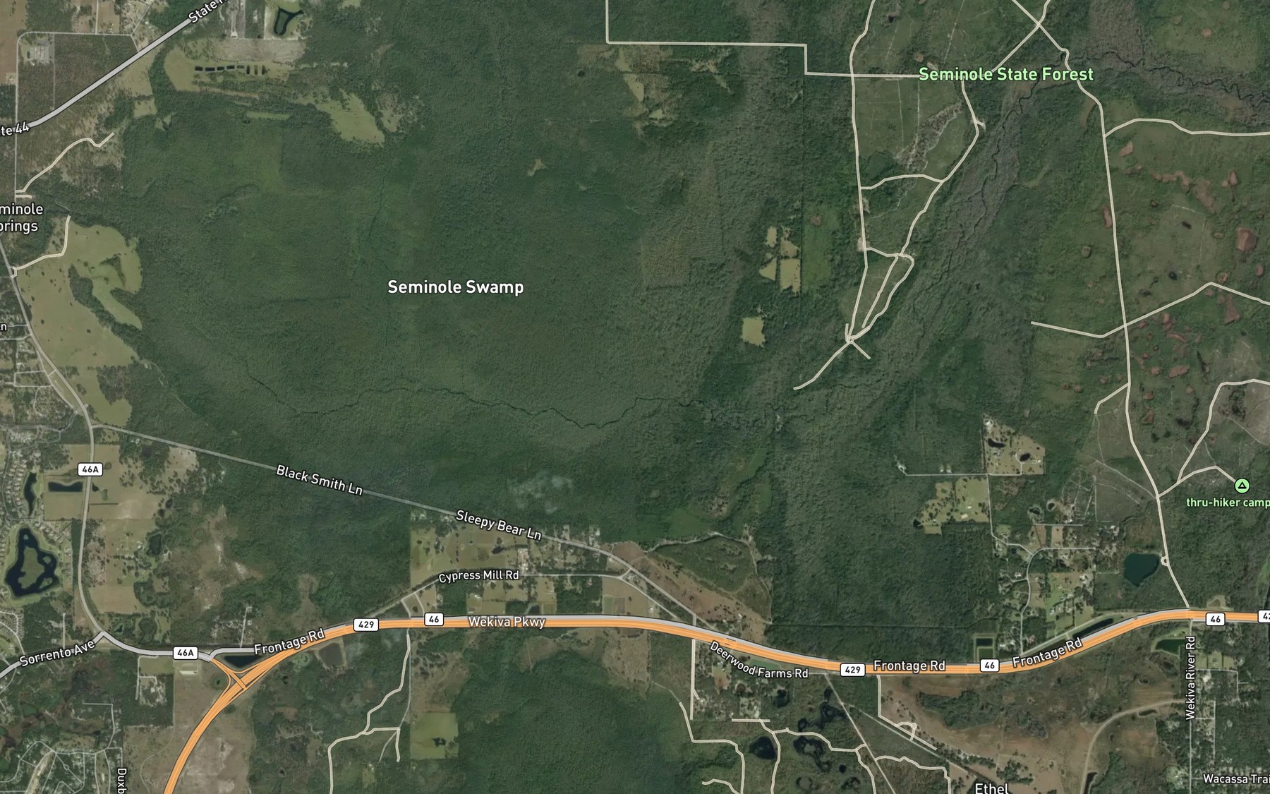 Satellite map of the Black Water Creek