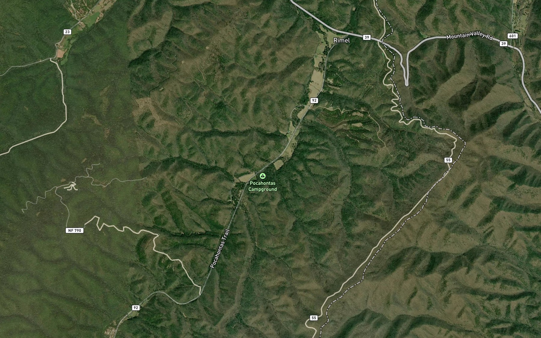 Satellite map of the Two Lick Run