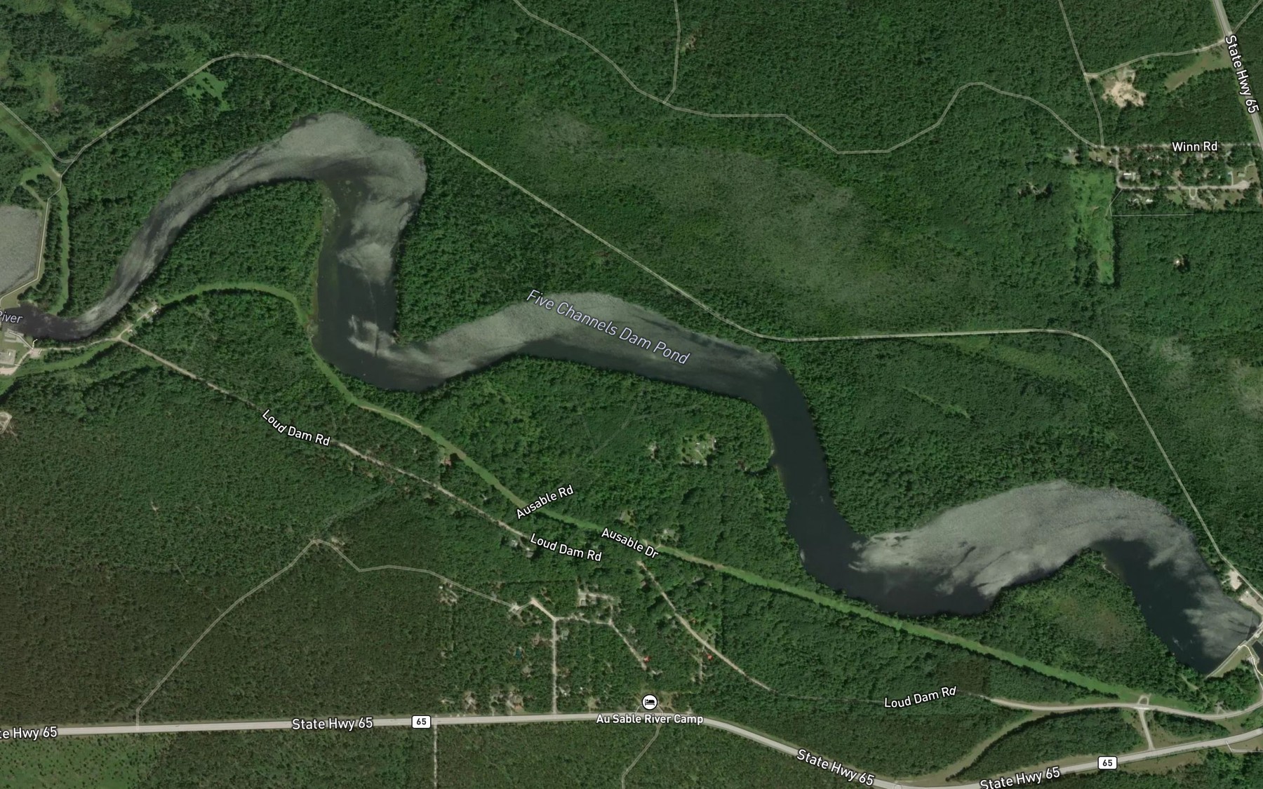 Satellite map of the Five Channels Dam Pond