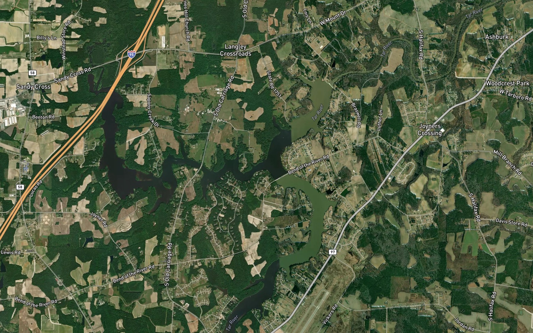 Satellite map of the Sapony Creek