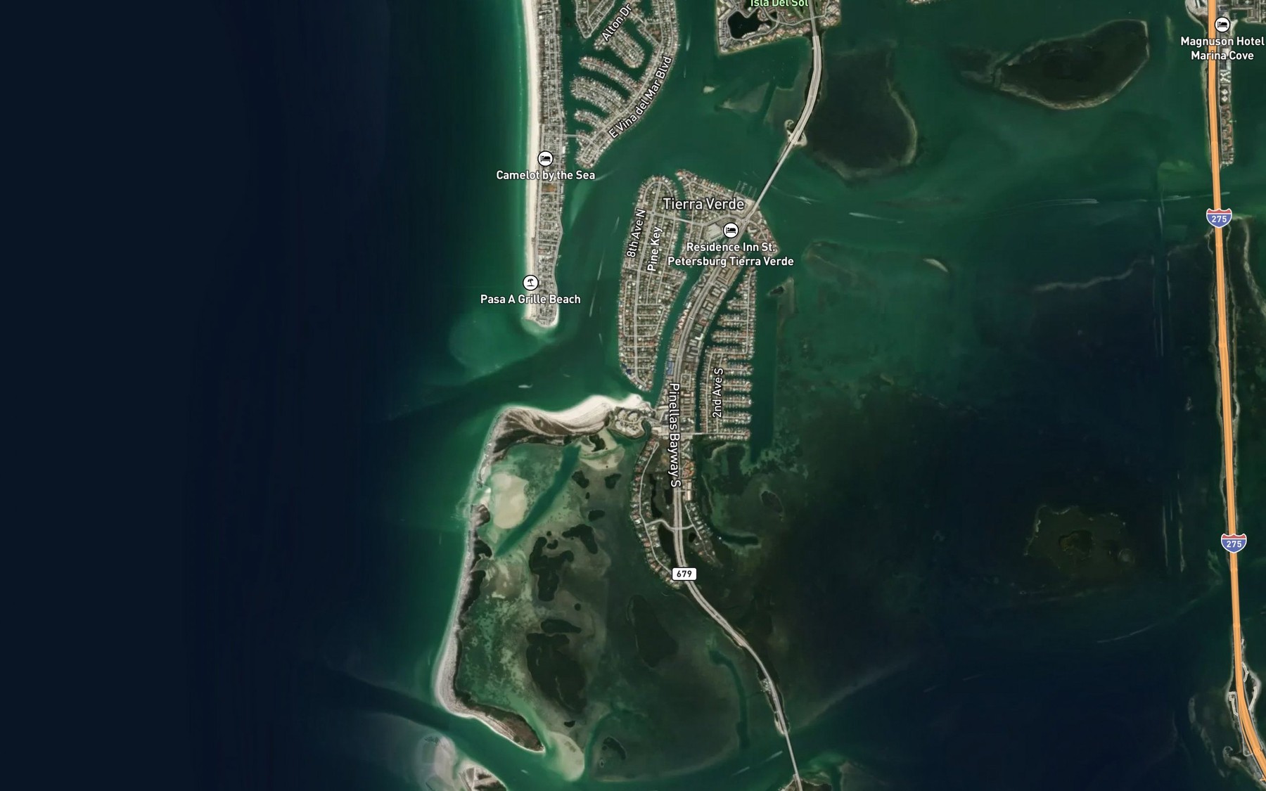 Satellite map of the Dents Channel