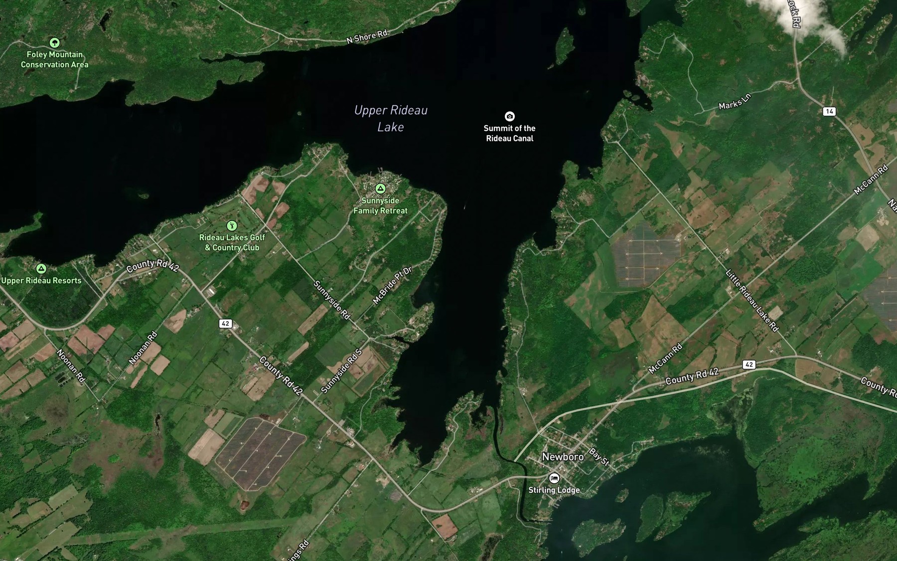 Satellite map of the Adrains Creek