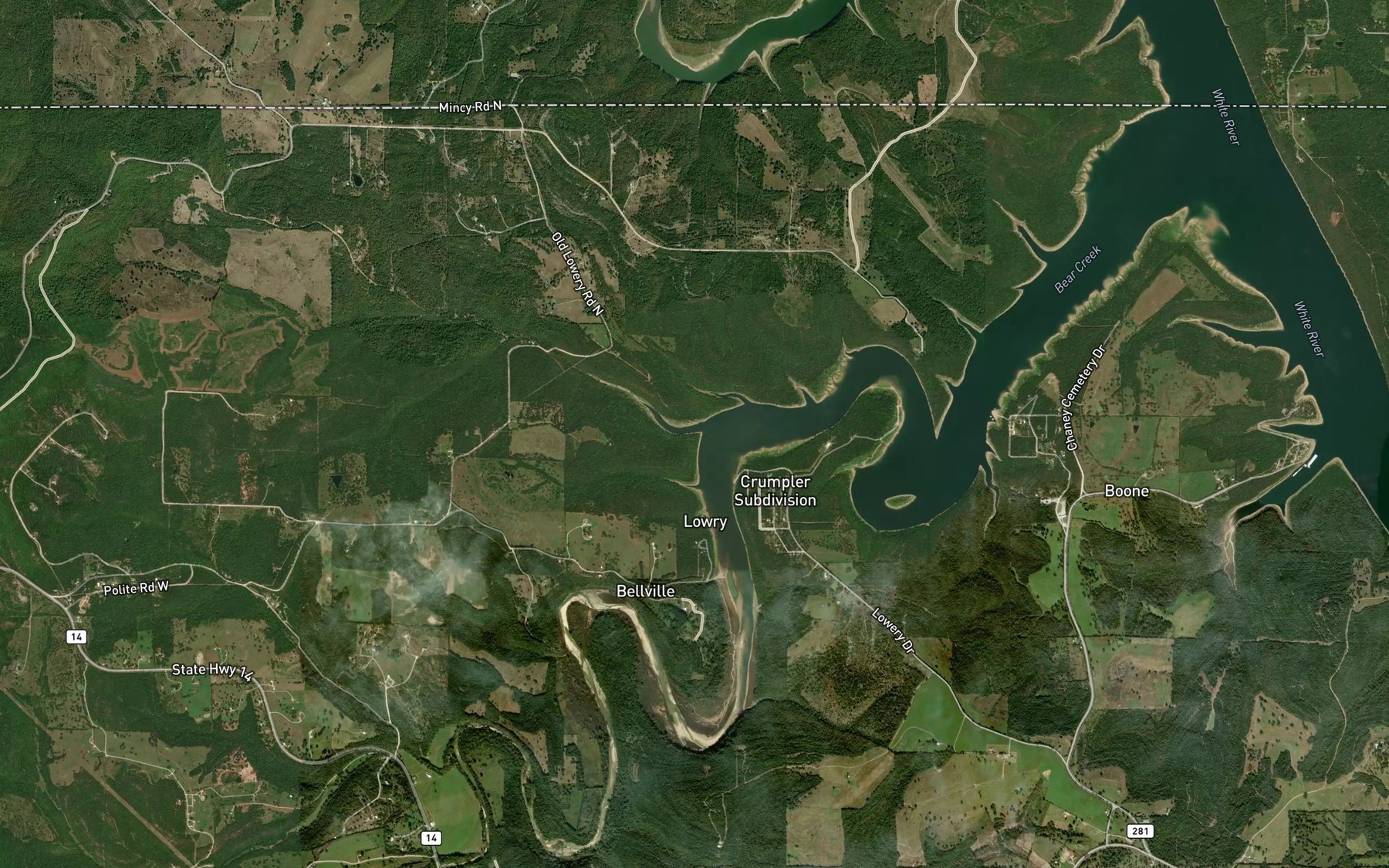 Satellite map of the Brushy Creek