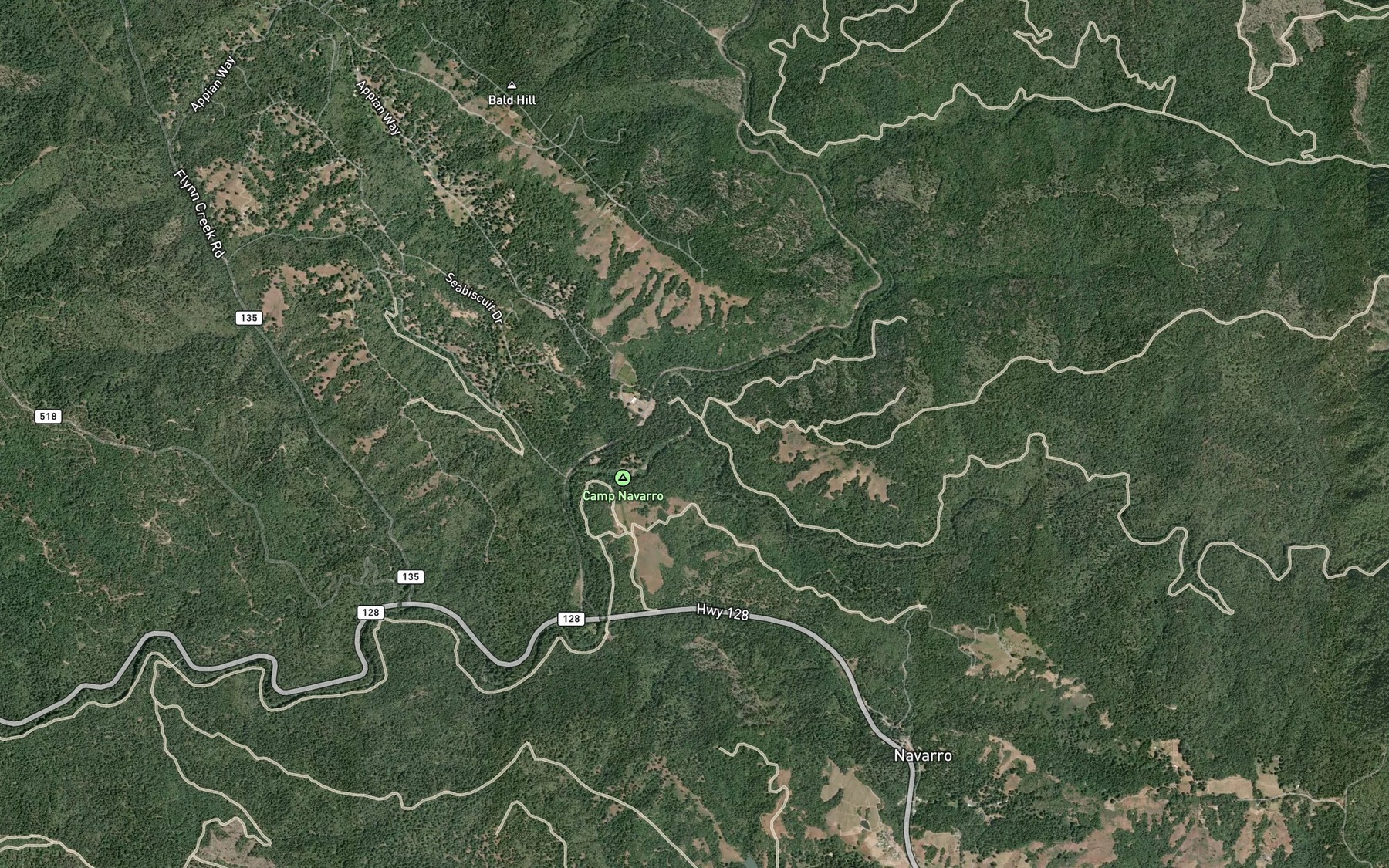 Satellite map of the South Branch North Fork Navarro River