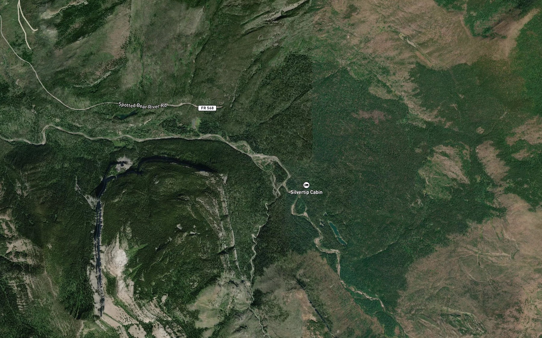 Satellite map of the Silvertip Creek