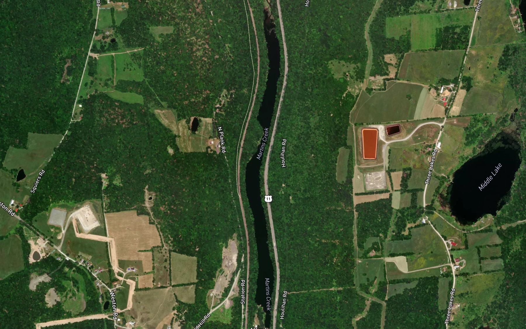 Satellite map of the Lower Alford Pond