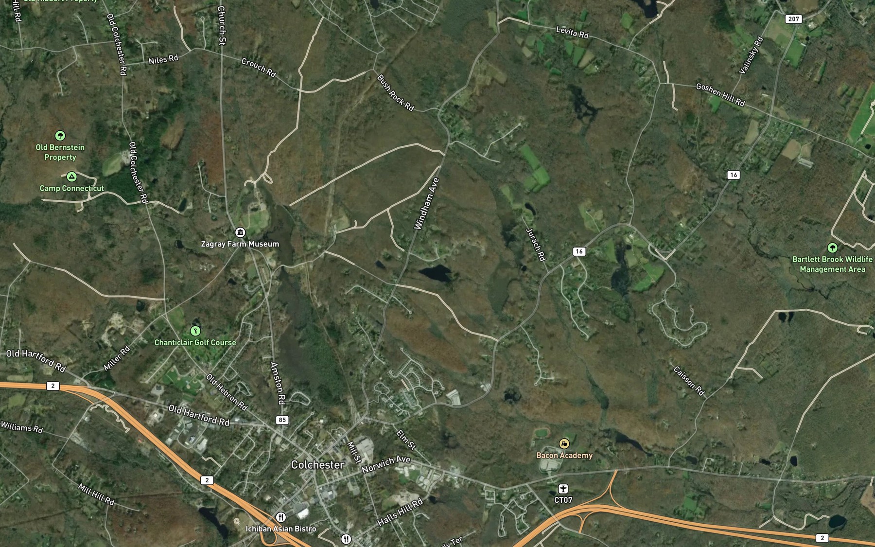 Satellite map of the Elisha Brook