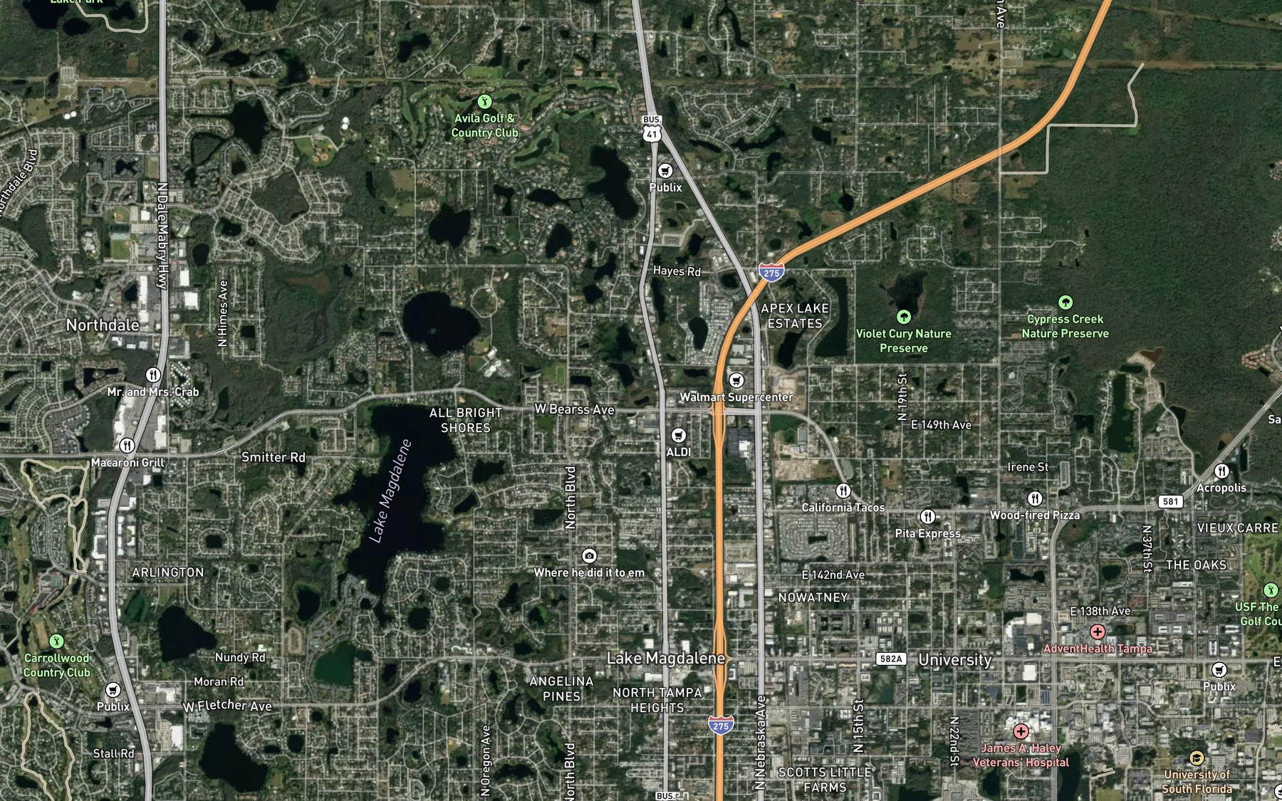 Satellite map of the Lamps Pond