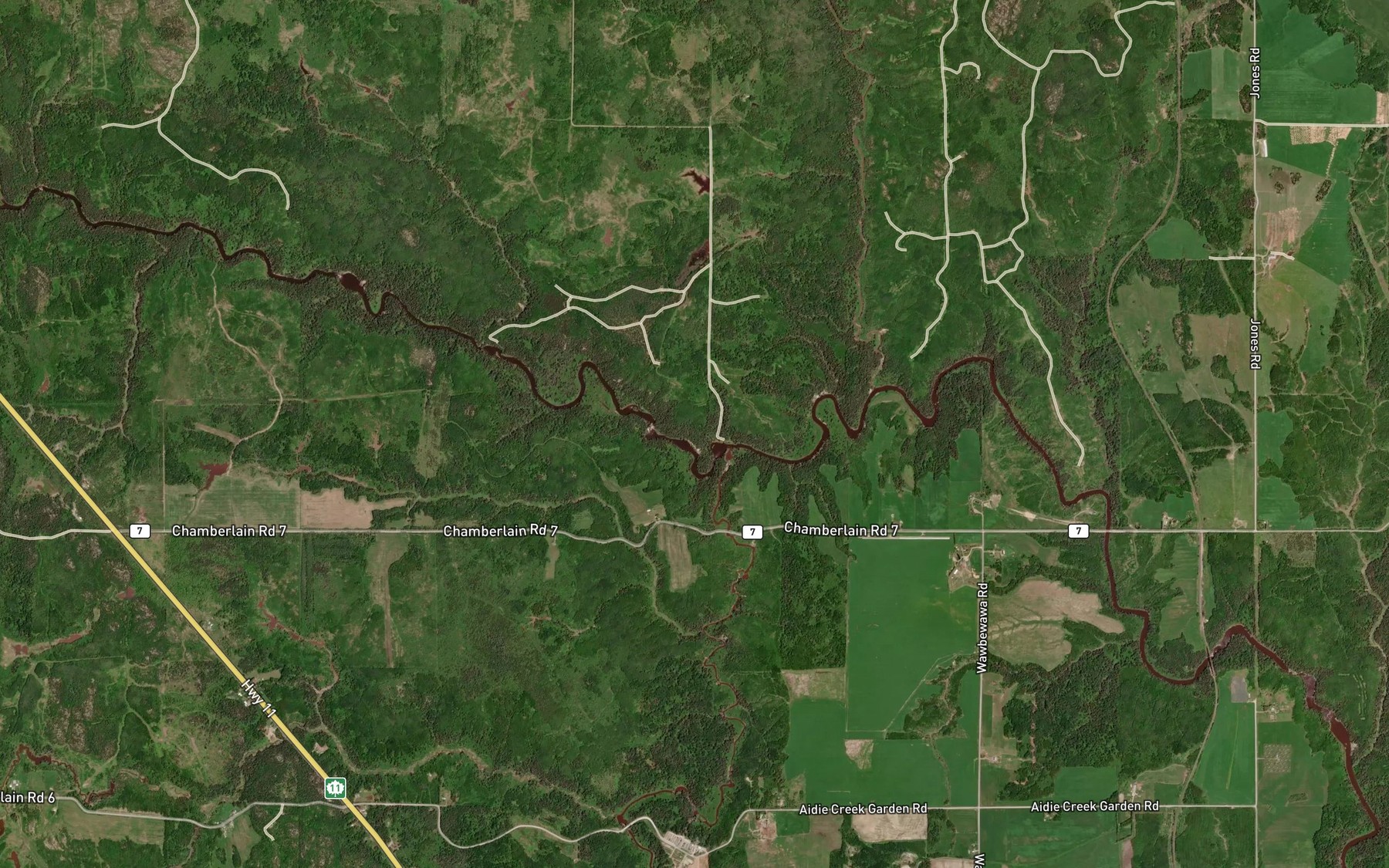 Satellite map of the Aidie Creek