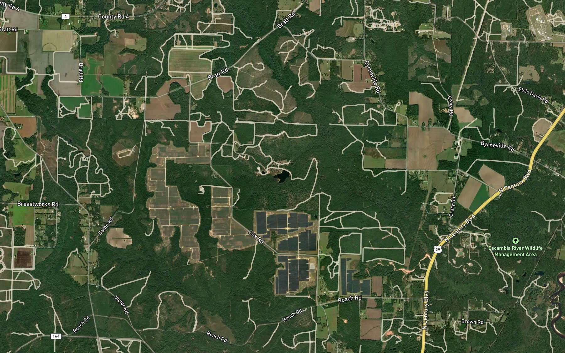 Satellite map of the Bluff Springs Lake
