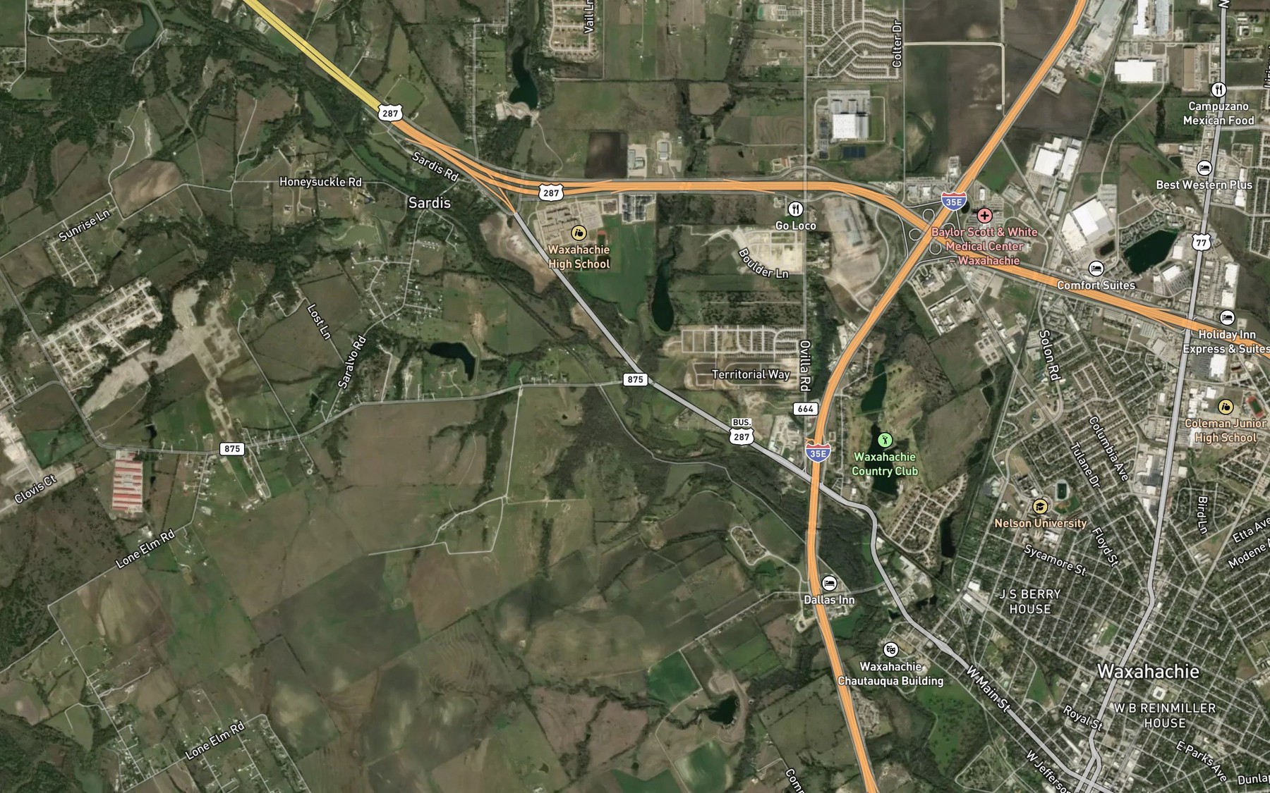 Satellite map of the Irving Branch
