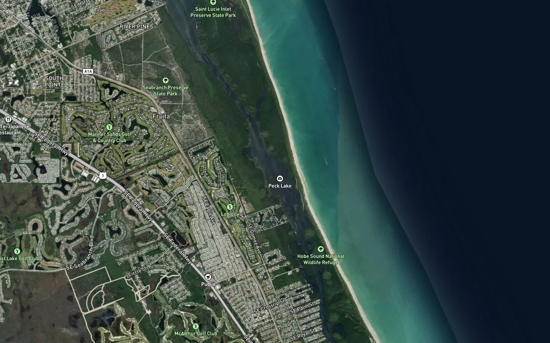 Satellite map of the Peck Lake