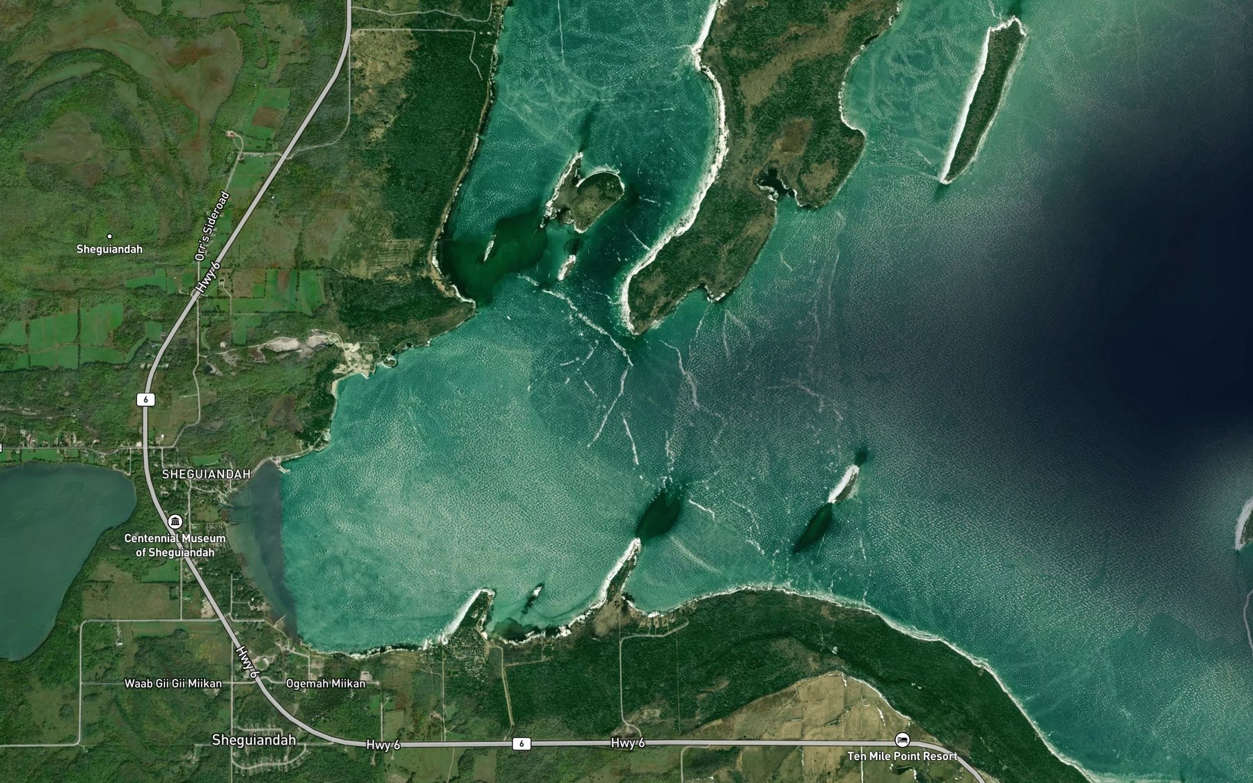 Satellite map of the Sheguiandah Bay