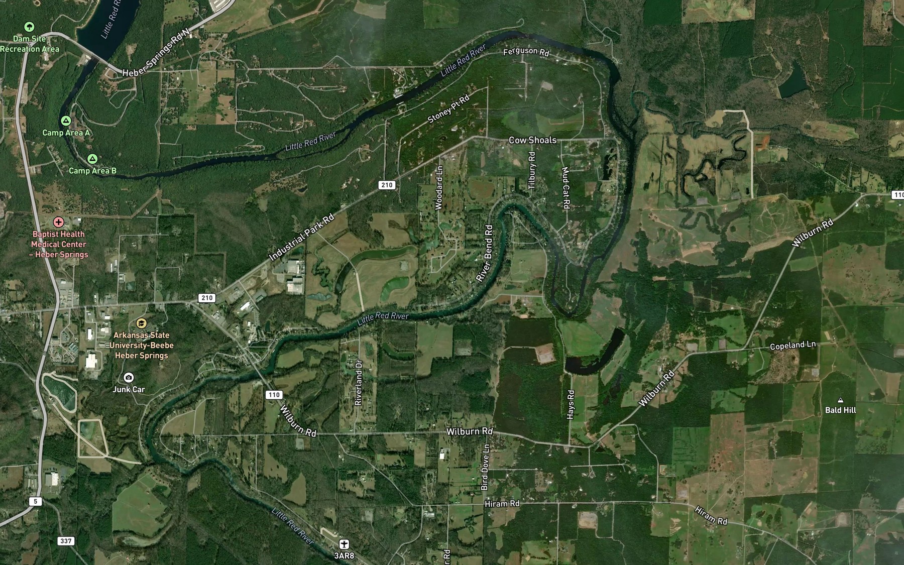 Satellite map of the Andrews Bend