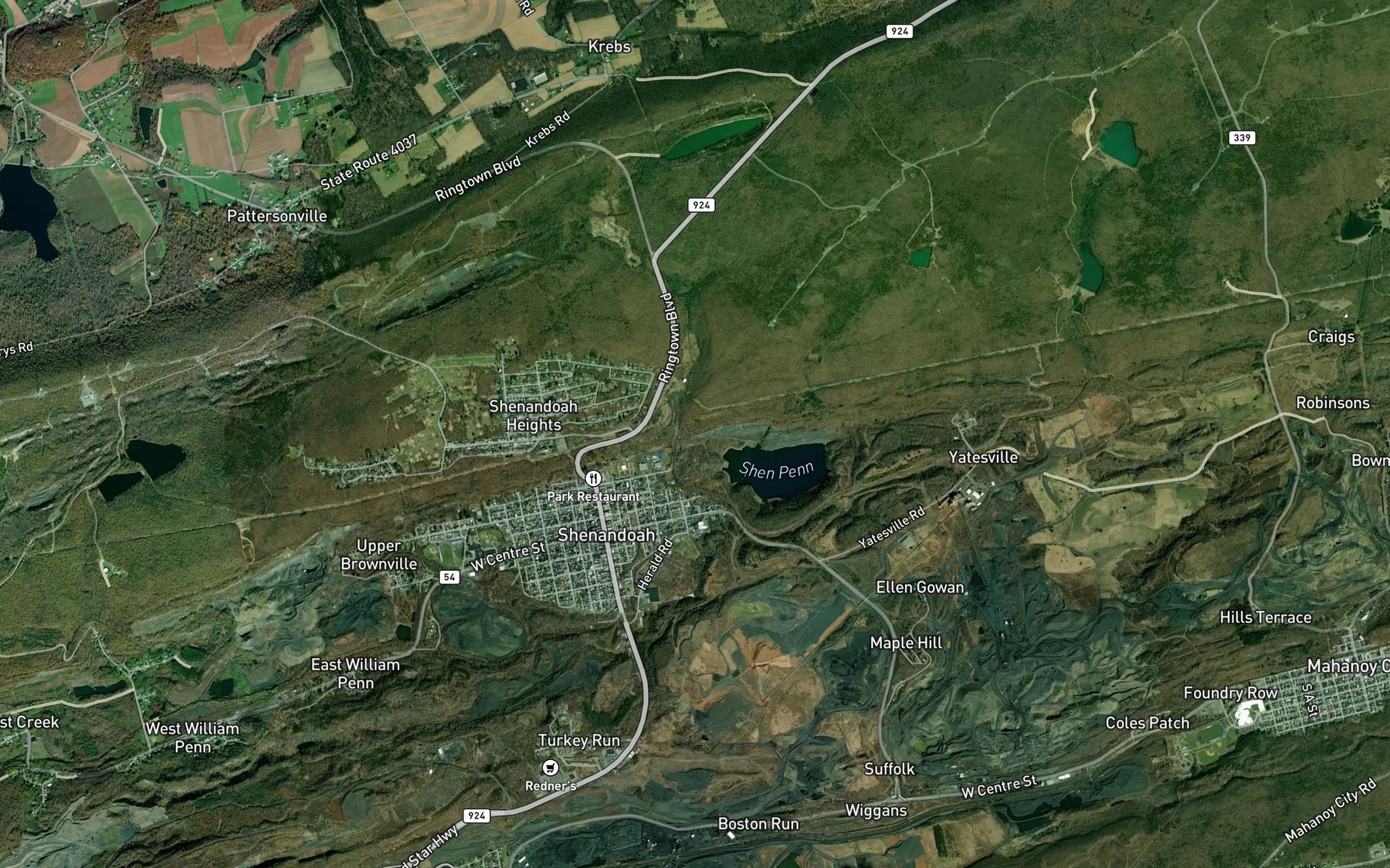Satellite map of the Kehly Run