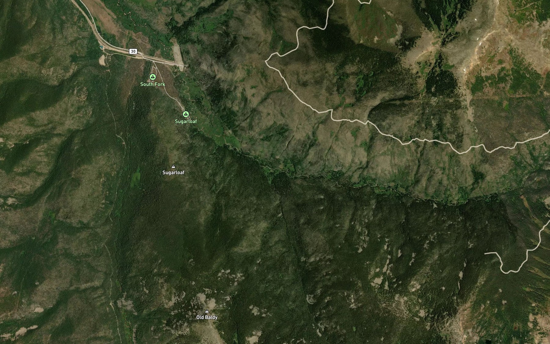 Satellite map of the Middle Fork Williams Fork