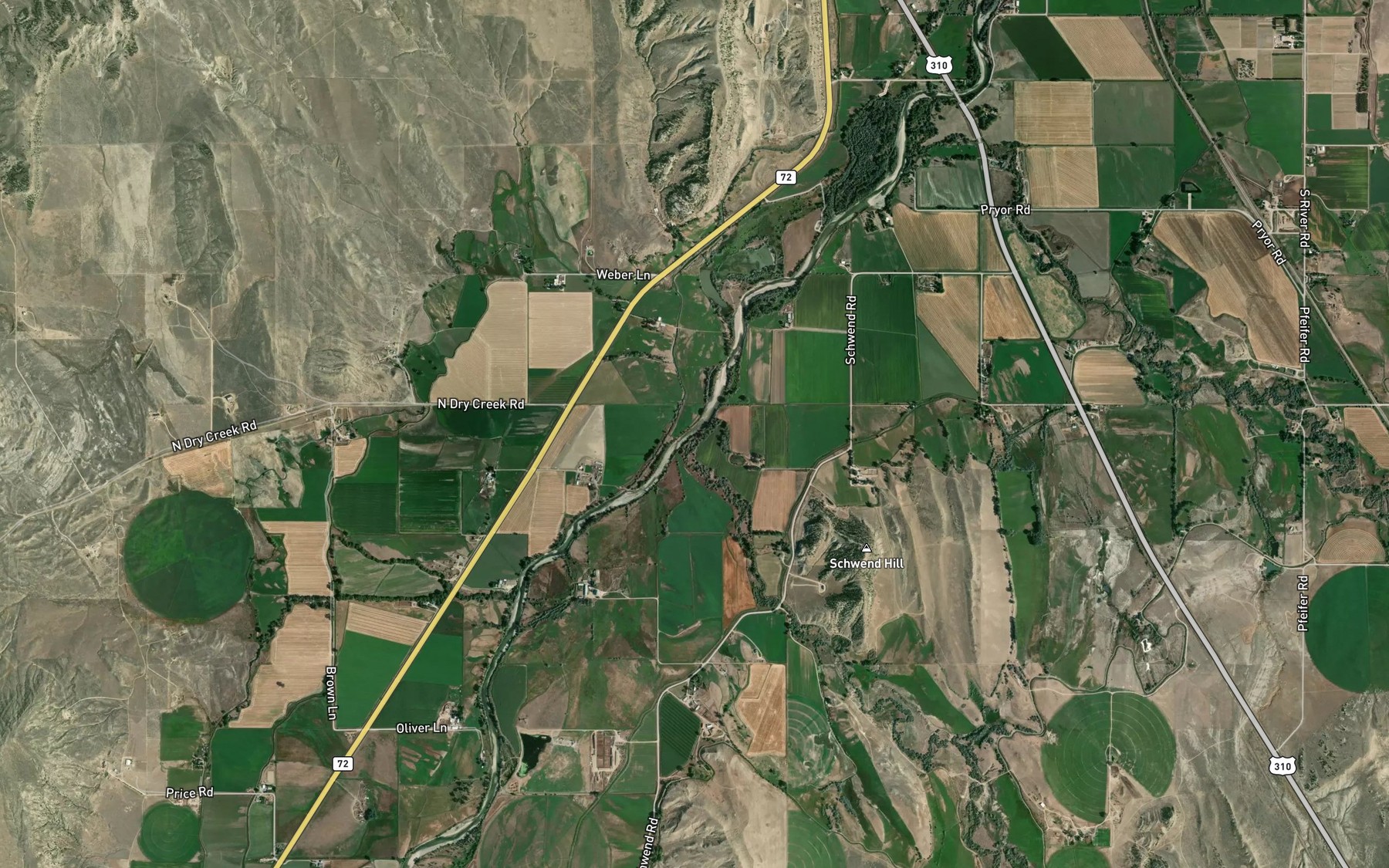Satellite map of the Cottonwood Creek