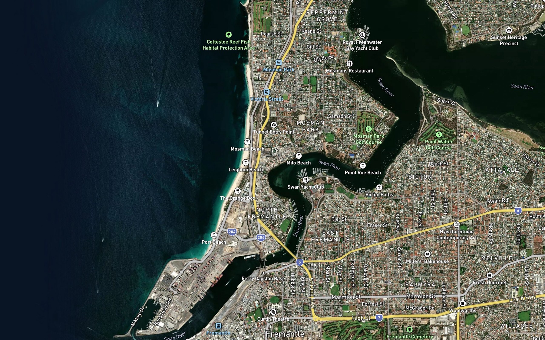 Satellite map of the Rocky Bay