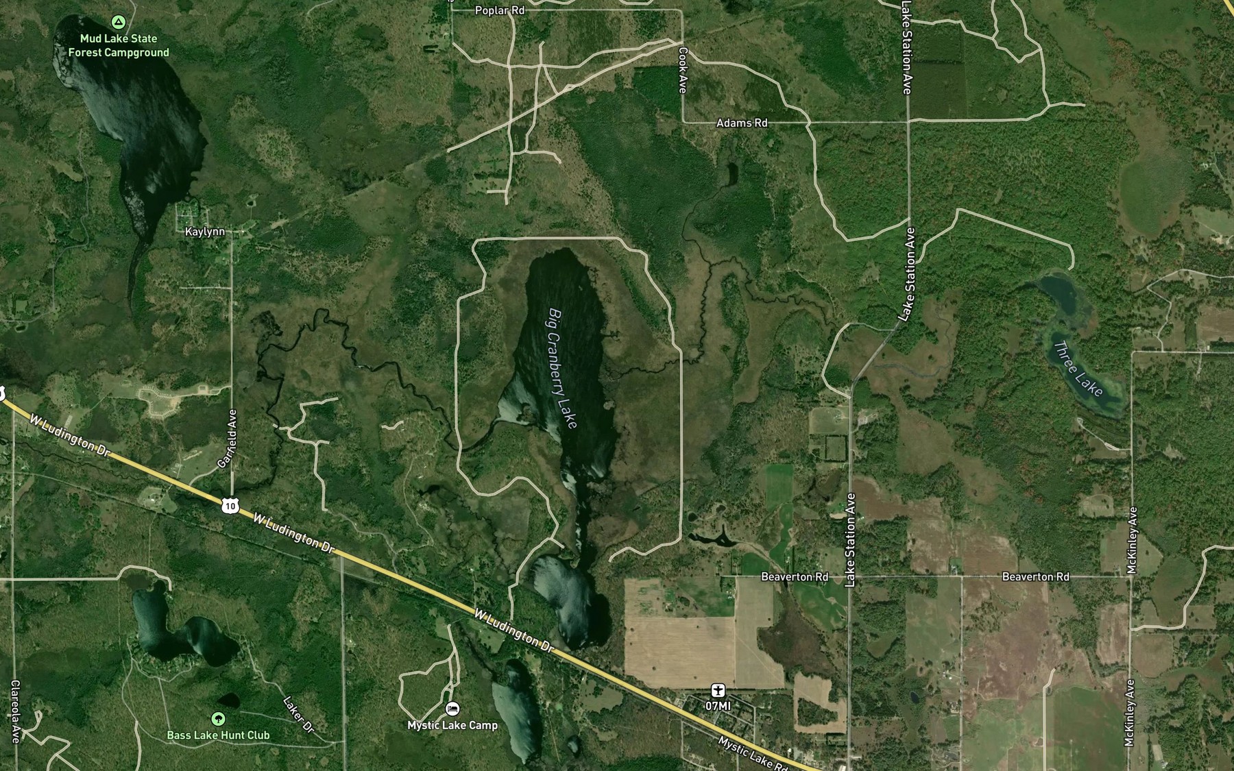 Satellite map of the Three Lake Creek