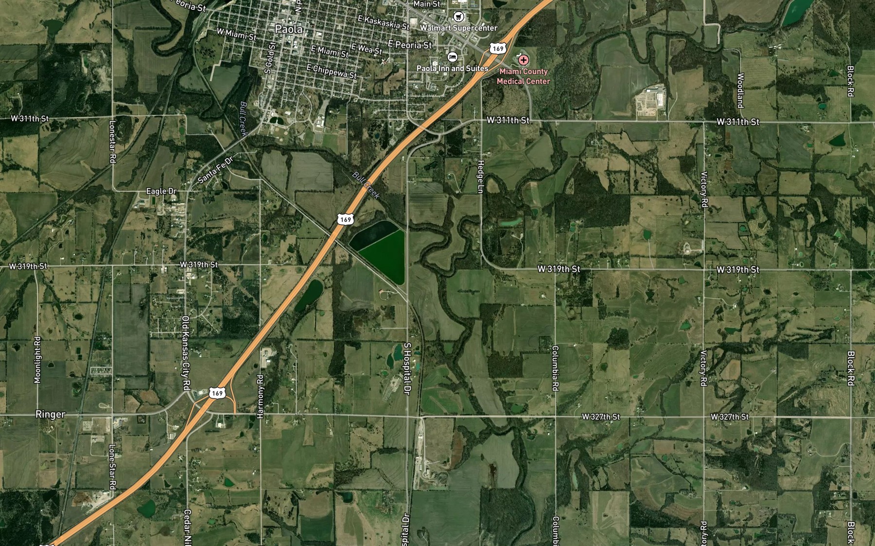 Satellite map of the South Wea Creek